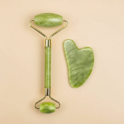 Rouleau de jade naturel & Gua Sha – Massage visage liftant, soin du cou et du corps, détente et éclat naturel